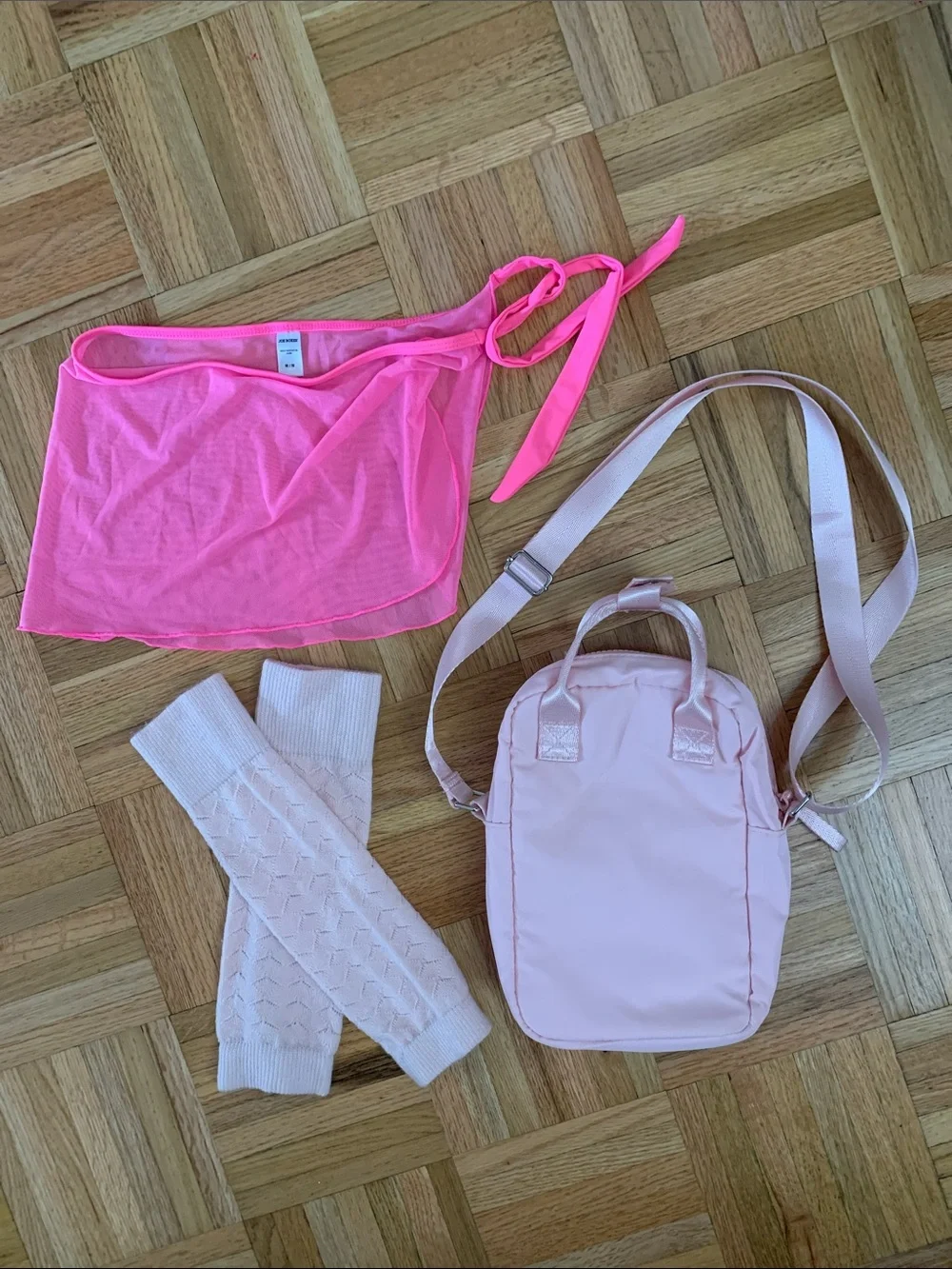 Dance Accessory Bundle - Leg Warmers / Dance Bag / Pink Wrap Skirt - Little Girl